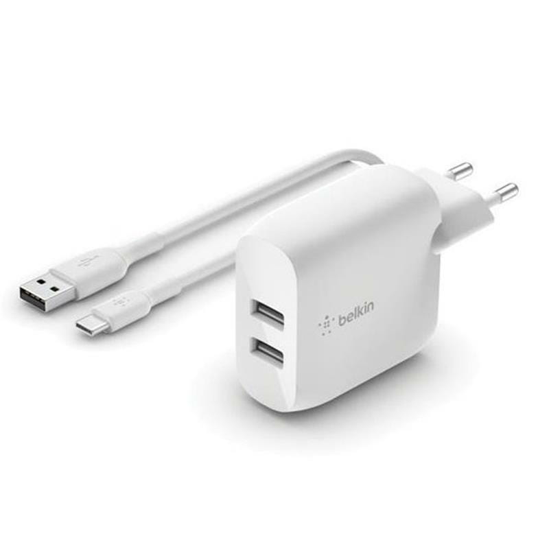 Мережевий зарядний пристрій Belkin Home Charger 24W Dual USB + USB-C 1м (WCE001VF1MWH)