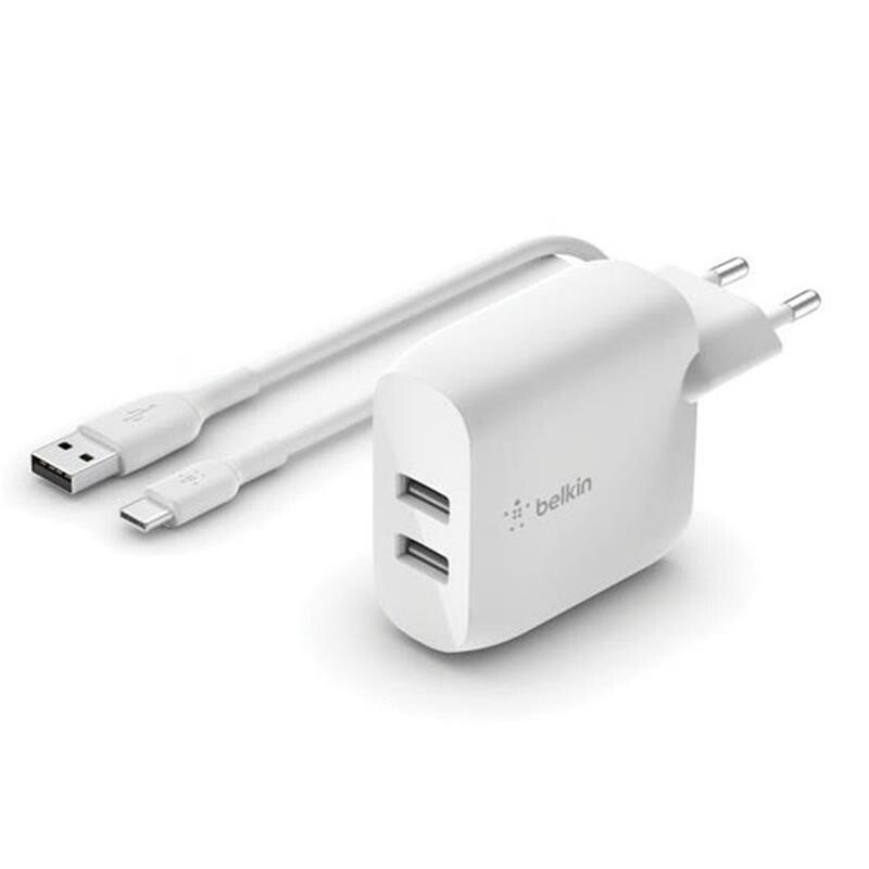 Мережевий зарядний пристрій Belkin Home Charger 24W Dual USB + USB-C 1м (WCE001VF1MWH)