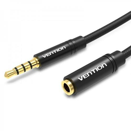 Photos - Cable (video, audio, USB) Vention Кабель-подовжувач  3.5 мм - 3.5 мм (F/M), 2 м, Black  BHCBH (BHCBH)