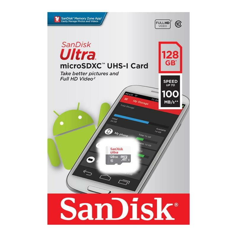 Карта памяти MicroSDXC 128GB UHS-I Class 10 SanDisk Ultra R100/W10MB/s (SDSQUNR-128G-GN6MN)