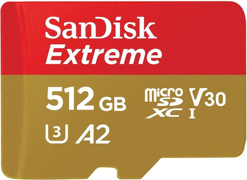 Карта пам`ятi MicroSDXC512GB C10 UHS-I SanDisk Extreme V30 U3 R190/W130MB/s + SD (SDSQXAV-512G-GN6MA)