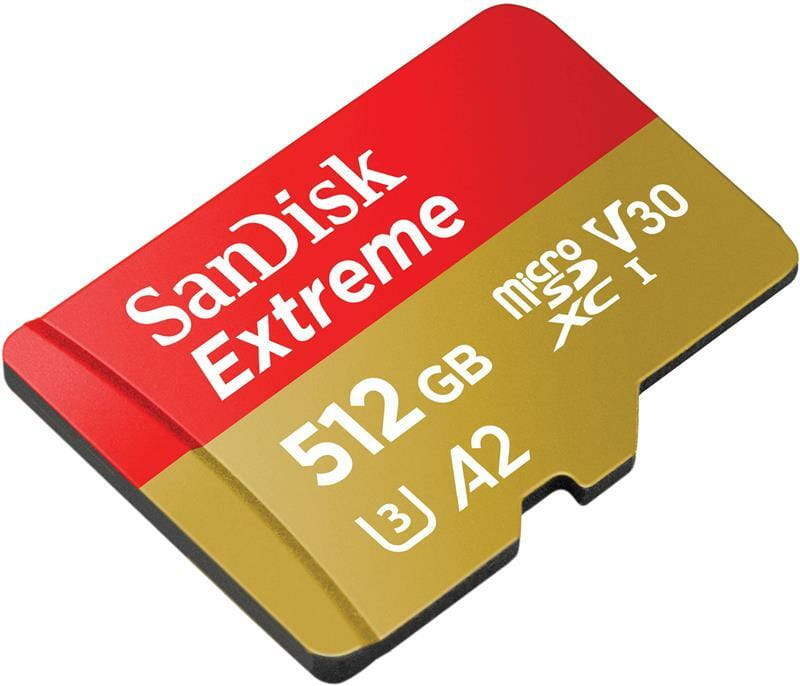 Карта памяти MicroSDXC 512GB C10 UHS-I SanDisk Extreme V30 U3 R190/W130MB/s + SD (SDSQXAV-512G-GN6MA)