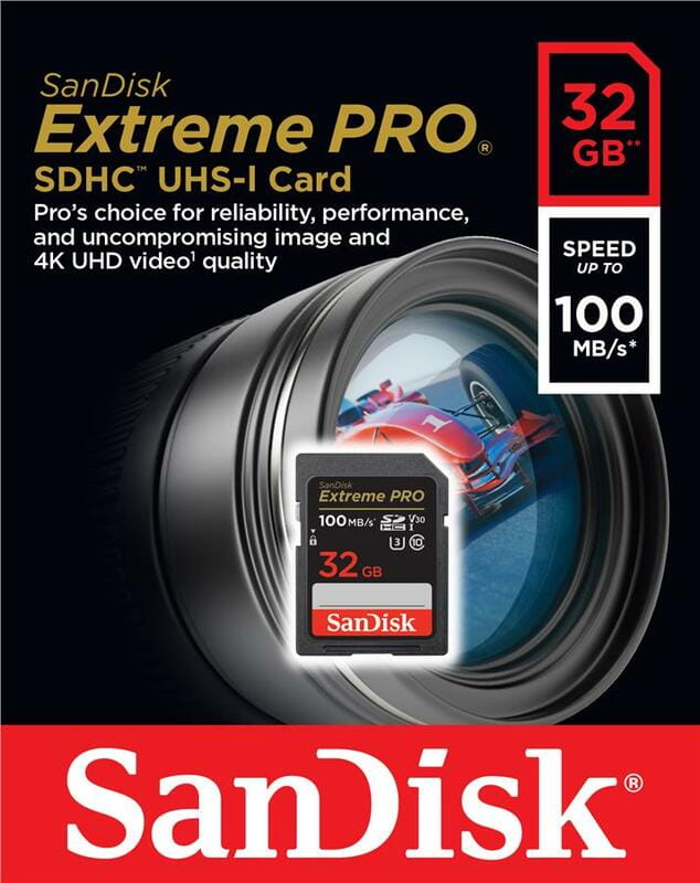 Карта памяти SDHC 32GB UHS-I/U3 Class 10 SanDisk Extreme Pro V30 R100/W90MB/s 4K (SDSDXXO-032G-GN4IN)