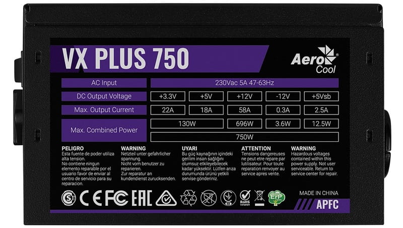 Блок питания AeroCool VX Plus 750 (ACPN-VS75AEY.11) 750W