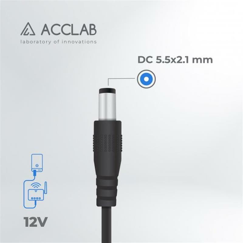 Кабель питания ACCLAB USB - DC (M/M), 5.5х2.1 мм, 12V, 1A, 1 м, Black (1283126565120)