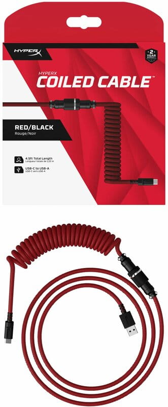 Кабель HyperX USB-A – USB-C, спіральний, 1.37 м Red/Black (6J677AA)
