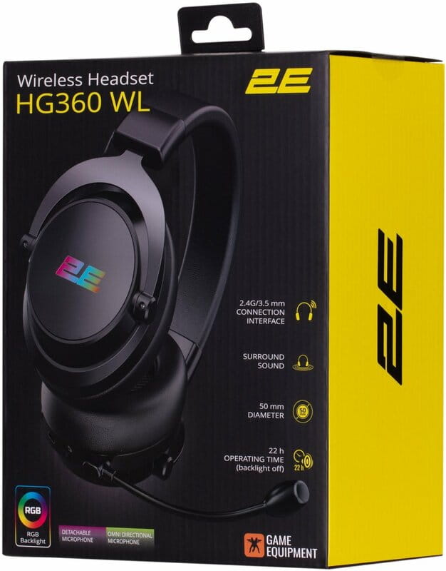 Гарнітура бездротова 2E Gaming HG360 RGB WL 7.1 Black (2E-HG360BK-WL)