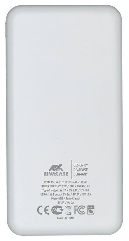 Універсальна мобільна батарея Rivacase Rivapower 10000mAh White (VA2532)
