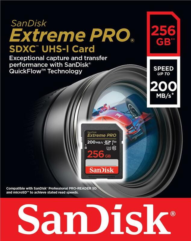 Карта памяти SDXC 256GB UHS-I/U3 Class 10 SanDisk Extreme Pro V30 R200/W140MB/s 4K (SDSDXXD-256G-GN4IN)