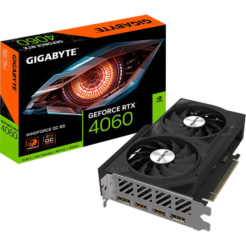 Видеокарта GF RTX 4060 8GB GDDR6 WindForce OC Gigabyte (GV-N4060WF2OC-8GD)