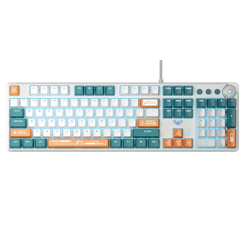 Клавіатура Aula Mechanical F2088 PRO White/Blue, plus 9 Orange keys KRGD blue (6948391234908)