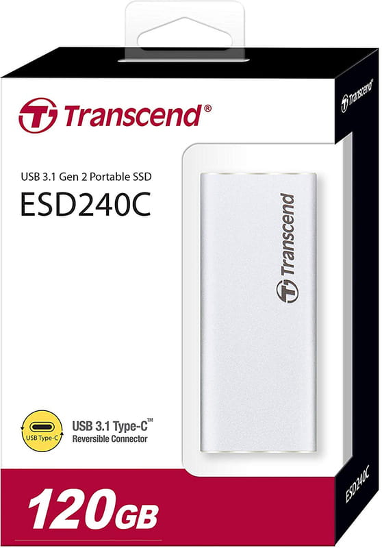 Накопичувач зовнішній SSD USB 3.1 Type-C 120GB Transcend ESD240C Silver (TS120GESD240C)