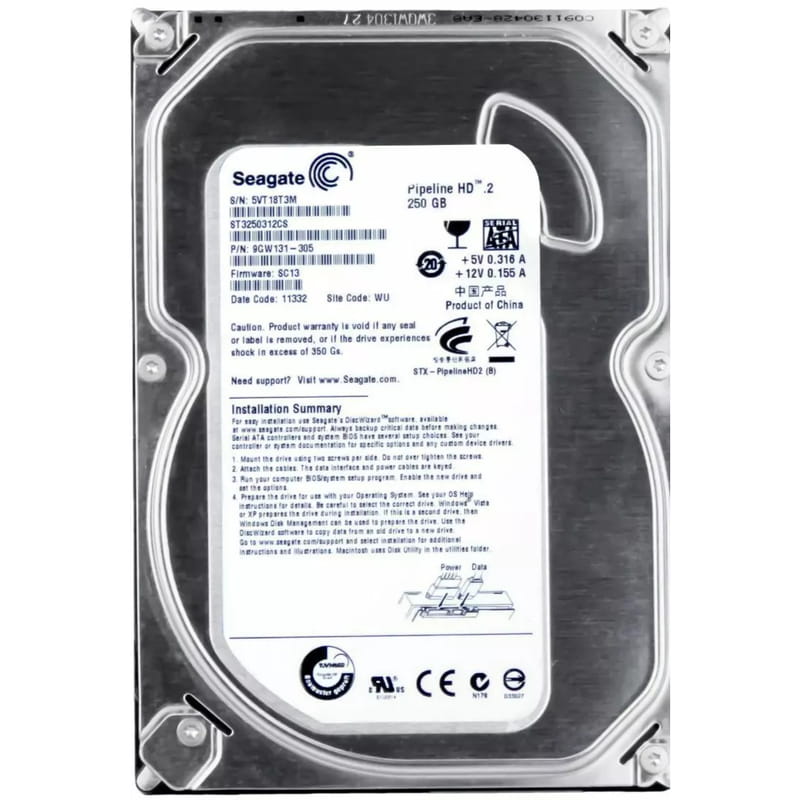 Накопитель HDD SATA 250GB Seagate Pipeline HD 5900rpm 8MB (ST3250312CS) Refurbished