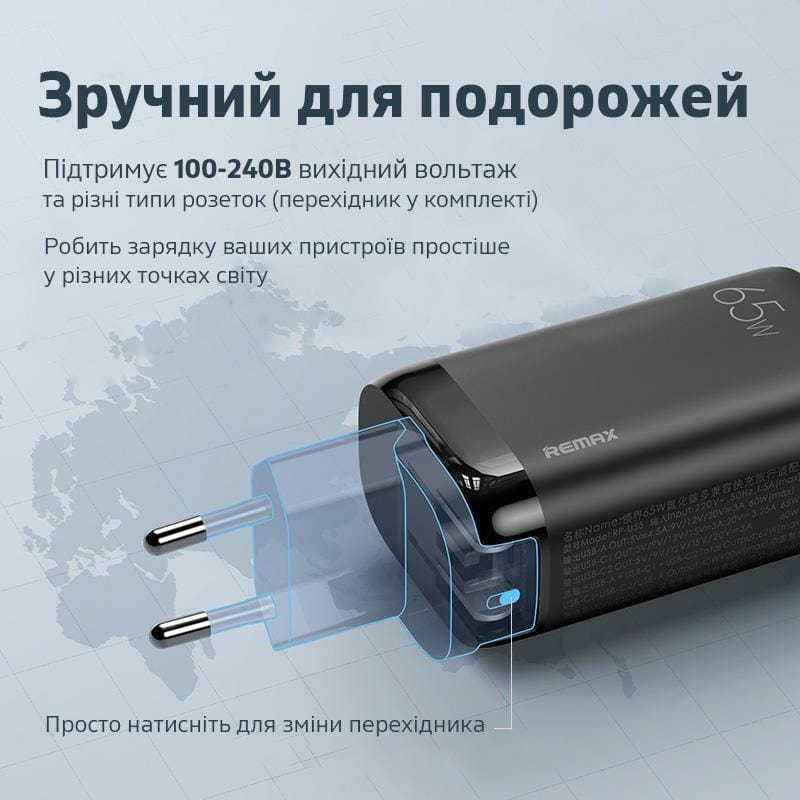 Сетевое зарядное устройство Remax Ligil Series 65W PD + QC Fast Charger White (RP-U55)