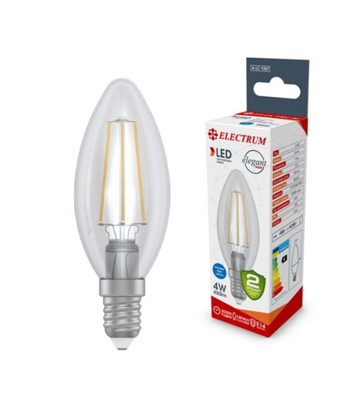 Лампа светодиодная свеча ретро Electrum Filament 4W E14 4000K (A-LC-1367)