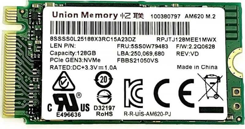 Накопитель SSD  128GB Union Memory AM620 M.2 PCIe NVMe (SSS1B60642)_Bulk