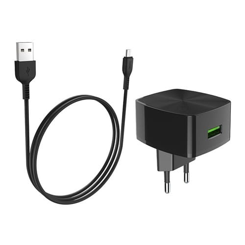 Зарядное устройство Hoco C70A Cutting-Edge (1USB, 3А) QC3.0 Black (6931474706645) + кабель MicroUSB