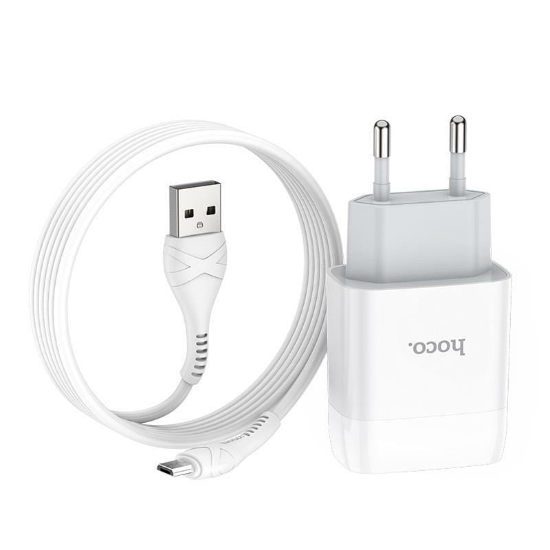 Зарядное устройство Hoco C72A Glorious (1USB, 2.1А) White (6931474713001) + кабель MicroUSB