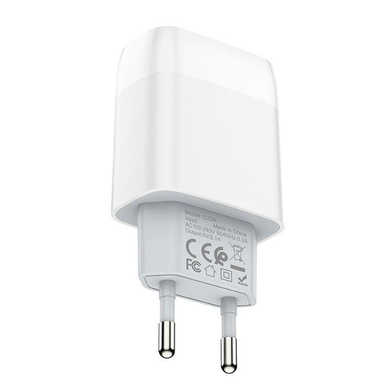 Зарядное устройство Hoco C72A Glorious (1USB, 2.1А) White (6931474713001) + кабель MicroUSB