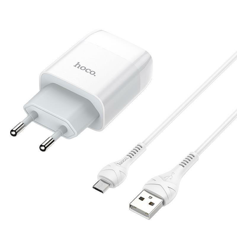 Зарядное устройство Hoco C72A Glorious (1USB, 2.1А) White (6931474713001) + кабель MicroUSB