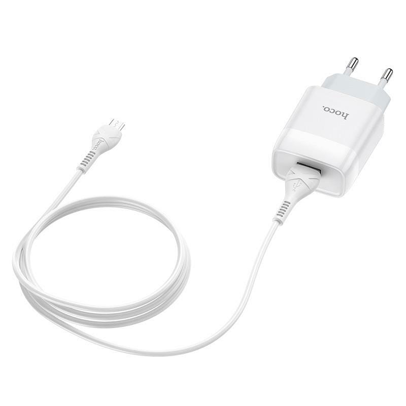 Зарядное устройство Hoco C72A Glorious (1USB, 2.1А) White (6931474713001) + кабель MicroUSB