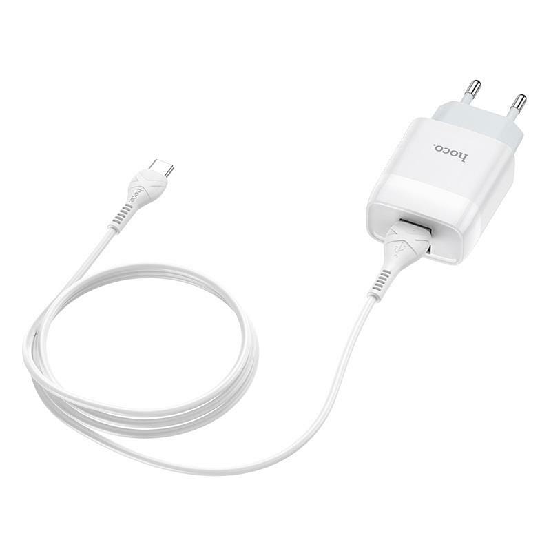 Зарядное устройство Hoco C73A Glorious (2USB, 2.4А) White (6931474713070) + кабель Type-C