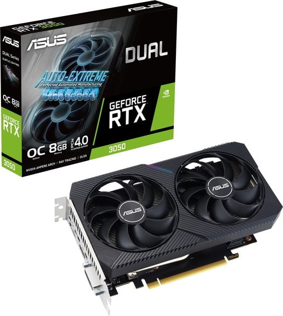 Видеокарта GF RTX 3050 8GB GDDR6 Dual OC V2 Asus (DUAL-RTX3050-O8G-V2)