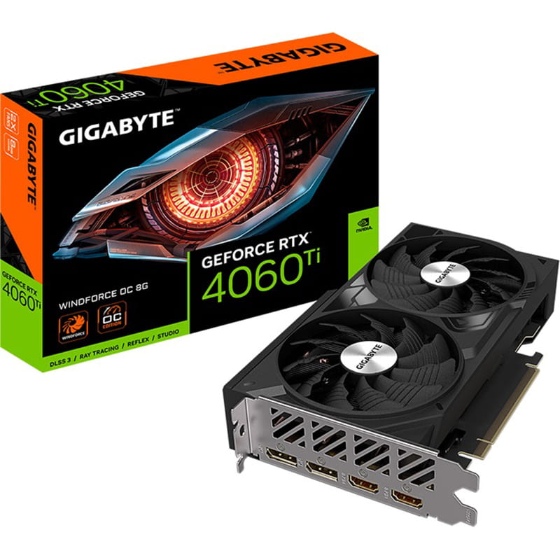 Видеокарта GF RTX 4060 Ti  8GB GDDR6 WindForce OC Gigabyte (GV-N406TWF2OC-8GD)