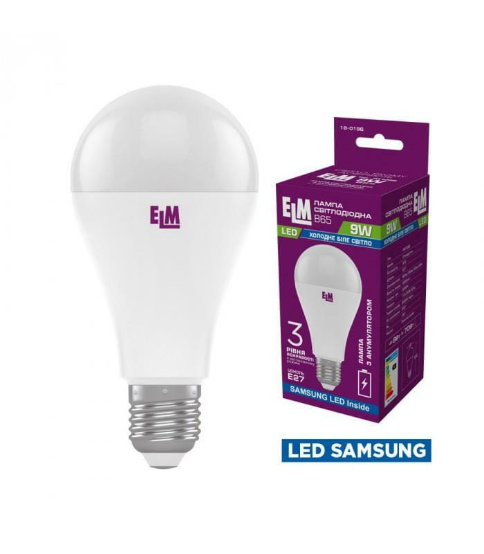 Лампа светодиодная c аккумулятором ELM B65 9W E27 4000K (18-0196)