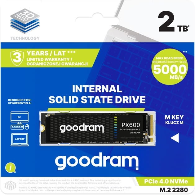 Накопитель SSD 2TB Goodram PX600 M.2 2280 PCIe 4.0 x4 NVMe 3D NAND (SSDPR-PX600-2K0-80)