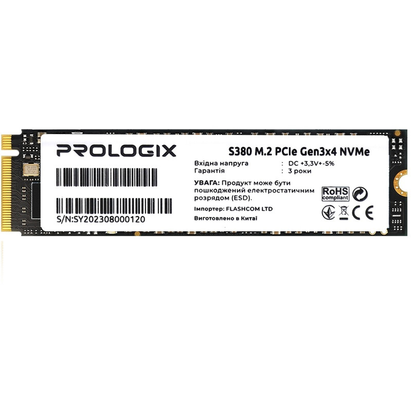 Накопитель SSD  256GB Prologix S380 M.2 2280 PCIe 3.0 x4 NVMe 3D TLC (PRO256GS380)
