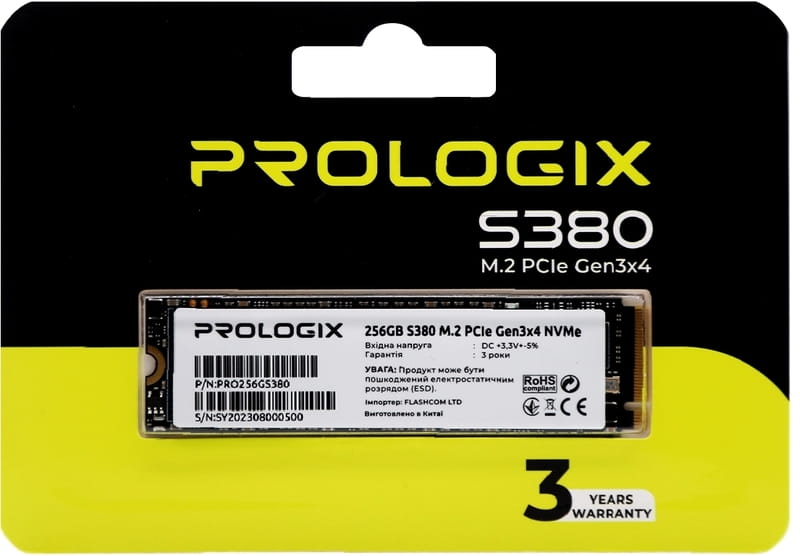 Накопитель SSD  256GB Prologix S380 M.2 2280 PCIe 3.0 x4 NVMe TLC (PRO256GS380)