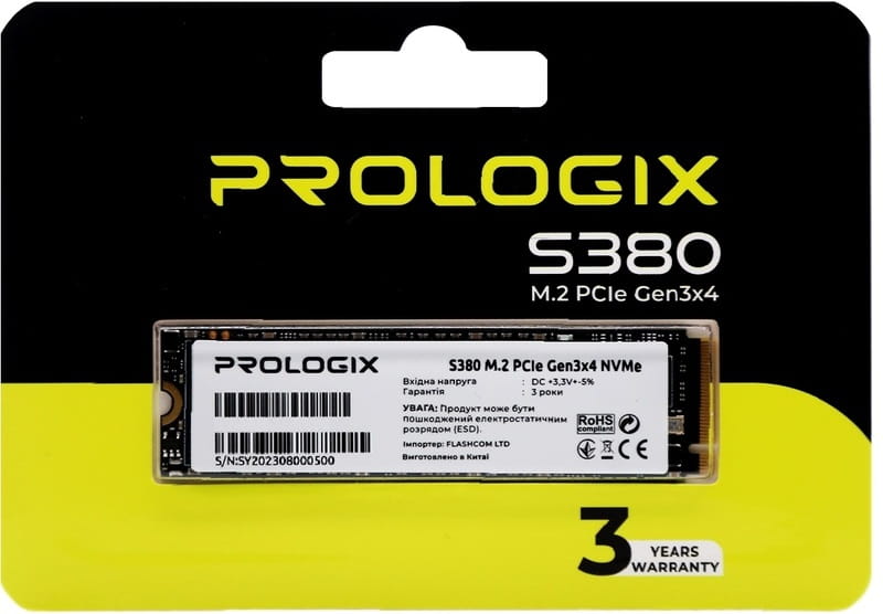 Накопитель SSD  512GB Prologix S380 M.2 2280 PCIe 3.0 x4 NVMe TLC (PRO512GS380)