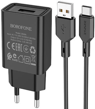 Зарядний пристрій Borofone BA68A Glacier USB 2.1A Black (BA68ACB)