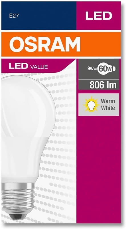 Лампа светодиодная Osram LED Value Е27 8.5-60W 2700K 220V A60 (4052899326842)
