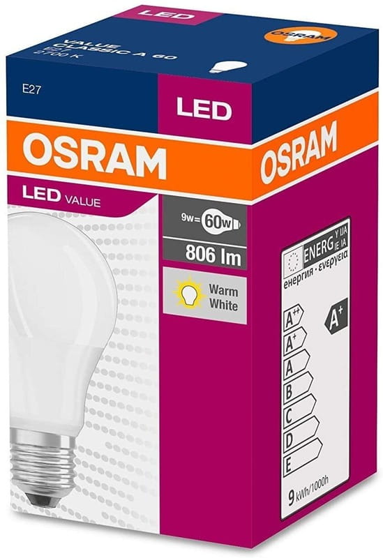 Лампа светодиодная Osram LED Value Е27 8.5-60W 2700K 220V A60 (4052899326842)