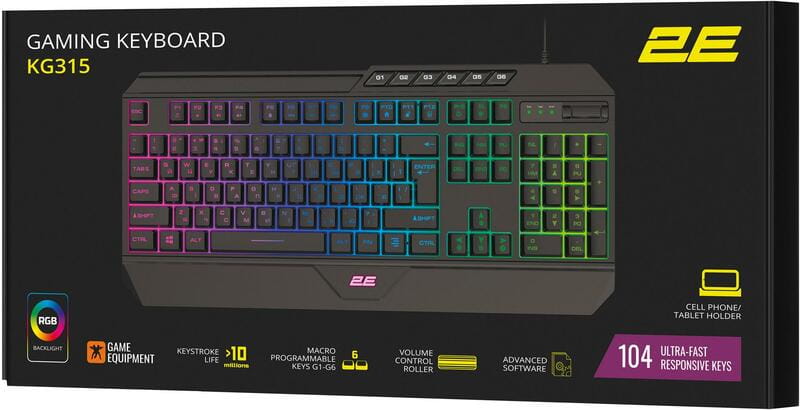 Клавіатура 2E Gaming KG315 RGB USB Black Ukr (2E-KG315UBK)