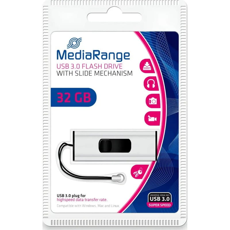 Флеш-накопичувач USB3.0 32GB MediaRange Black/Silver (MR916)