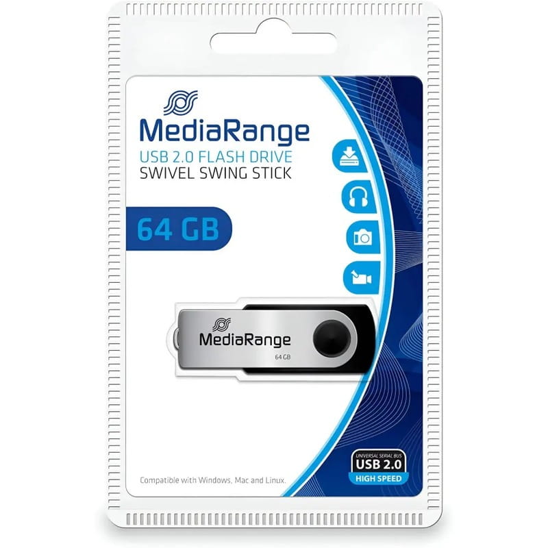 Флеш-накопитель USB2.0 64GB MediaRange Black/Silver (MR912)