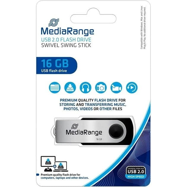 Флеш-накопичувач USB2.0 16GB MediaRange Black/Silver (MR910)