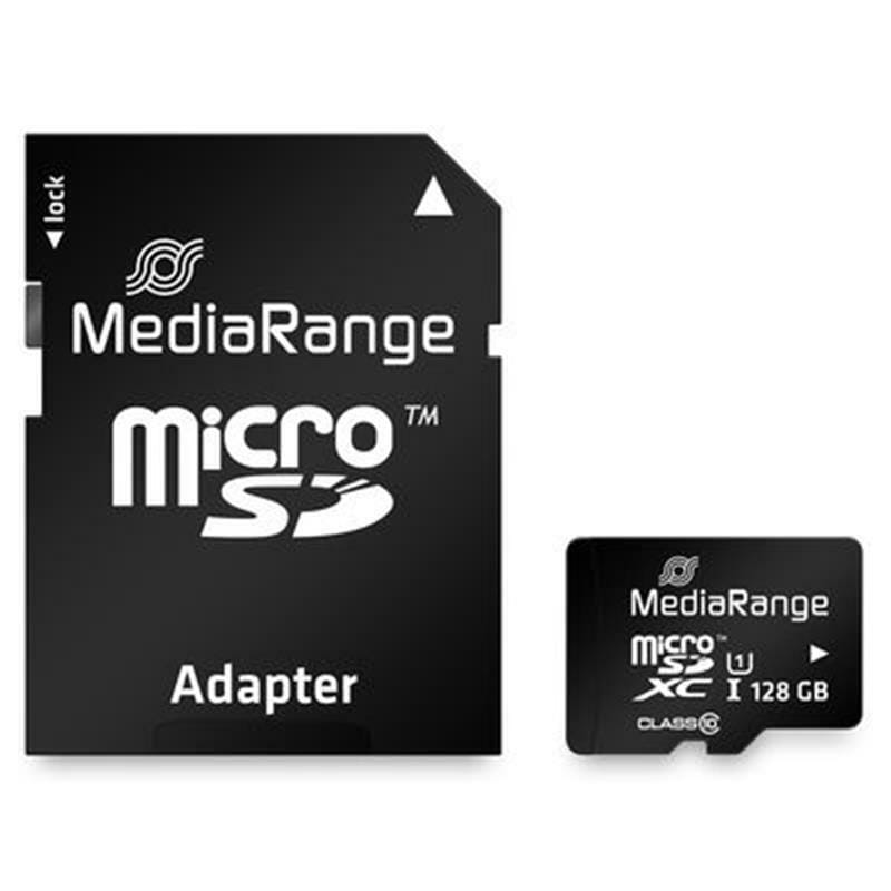 Карта памяти MicroSDHC 128GB UHS-I Class 10 MediaRange R80/W10MB/s + SD-adapter (MR945)