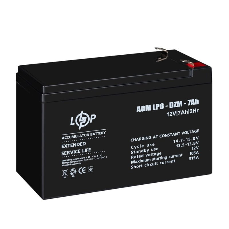 Акумуляторна батарея LogicPower 12V 7AH (LP 6-DZM-7 Ah) AGM