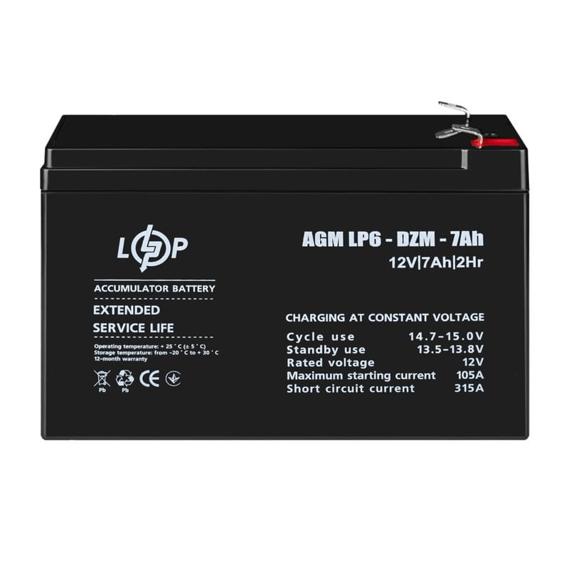 Акумуляторна батарея LogicPower 12V 7AH (LP 6-DZM-7 Ah) AGM