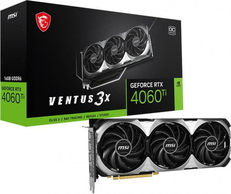 Видеокарта GF RTX 4060 Ti 16GB GDDR6 Ventus 3X OC MSI (GeForce RTX 4060 Ti VENTUS 3X 16G OC)