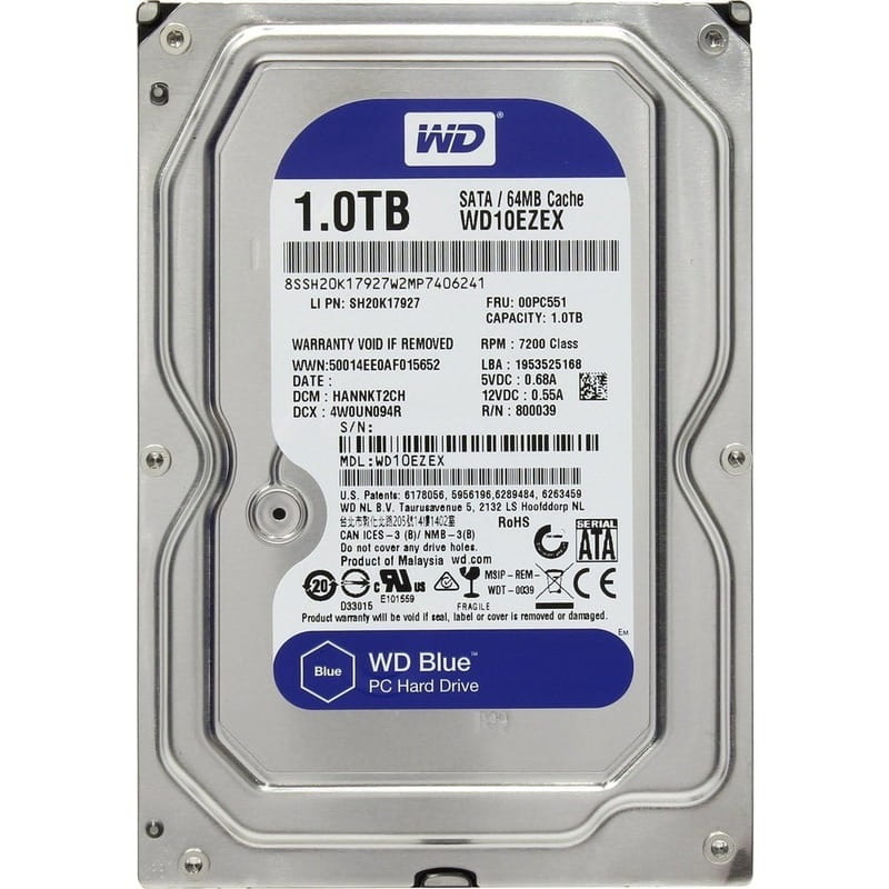 Накопичувач HDD SATA 2.0TB WD Blue 5400rpm 64MB (WD20EARZ)