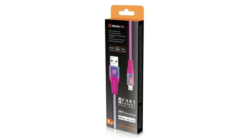 Кабель REAL-EL USB - Lightning (M/M), 1 м, Rainbow (EL123500051)