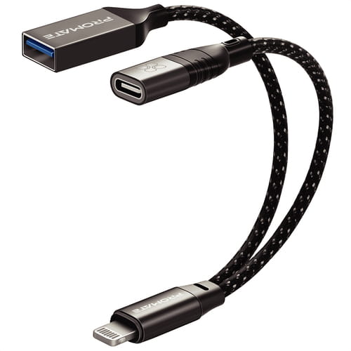 Фото - Кабель Promate Адаптер  Link-i Lightning - USB + USB Type-C , 0.16 м, Black ( (M/F)