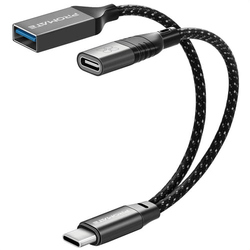 Фото - Кабель Promate Адаптер 3 в 1  OTG Link-C USB Type-C - USB + USB Type-C , 0.16 (M/F)