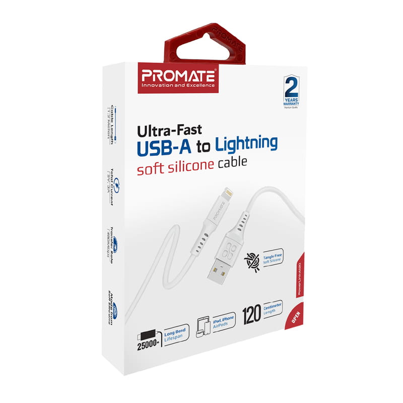 Кабель Promate PowerLink-Ai USB - Lightning (M/M), 1.2 м, White (powerlink-ai120.white)