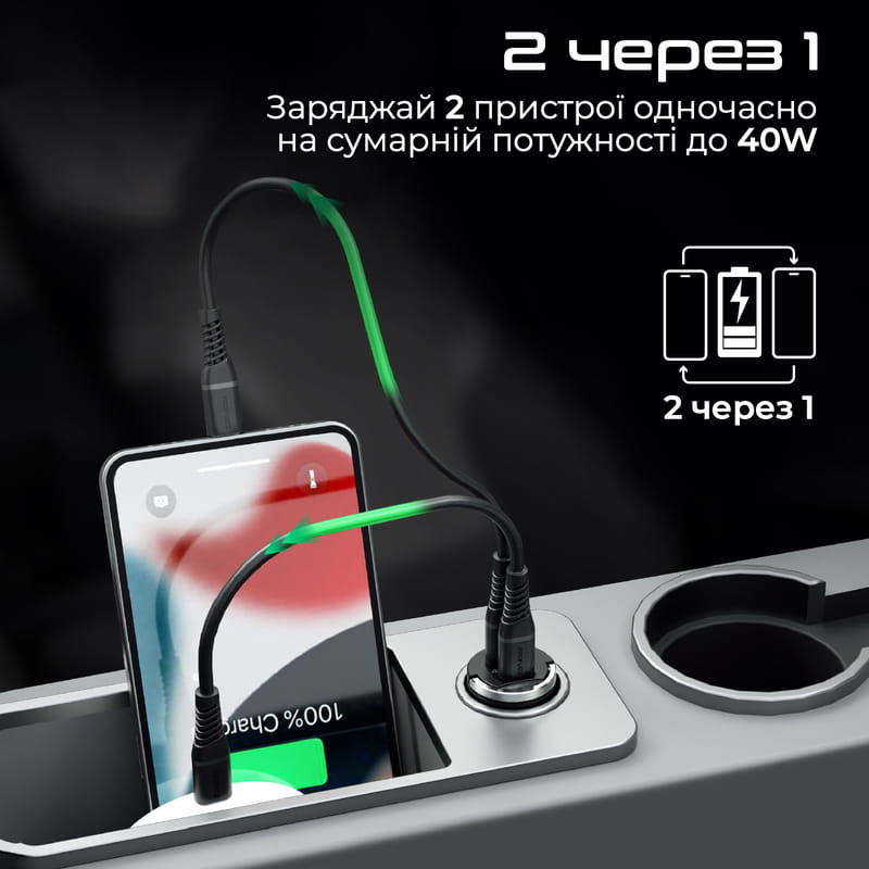 Автомобильное зарядное устройство Promate Bullet-PD40 Black